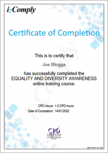 Equality and Diversity Awareness Certificate Example Equality and Diversity Certificate