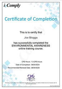 Environmental Awareness Certificate Environmental Awareness Certificate